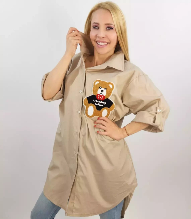 Long shirtdress shirt tunic with a teddy bear