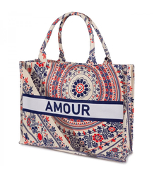 Large colorful shopper bag with AMOUR lettering