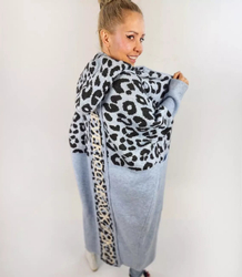 Long cardigan colorful leopard sweater with wool