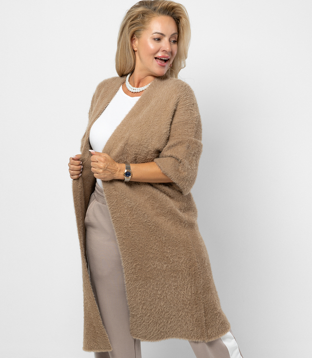 Kardigan z miękkiej dzianiny z włoskami puchaty ALBA