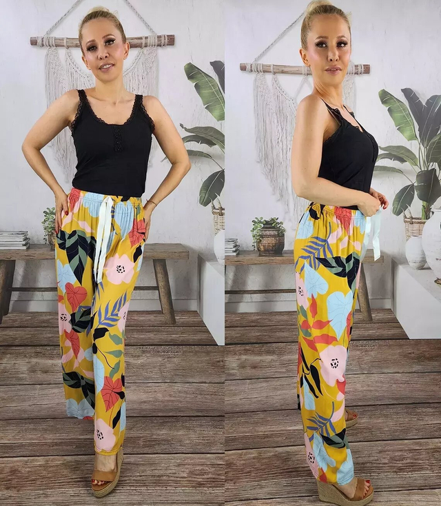 Summer long wide pattern pants LUIZA