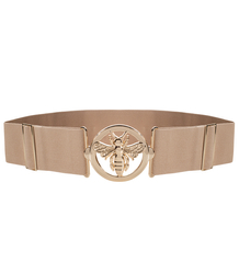 Women's belt with gold bee, adjustable, elastic