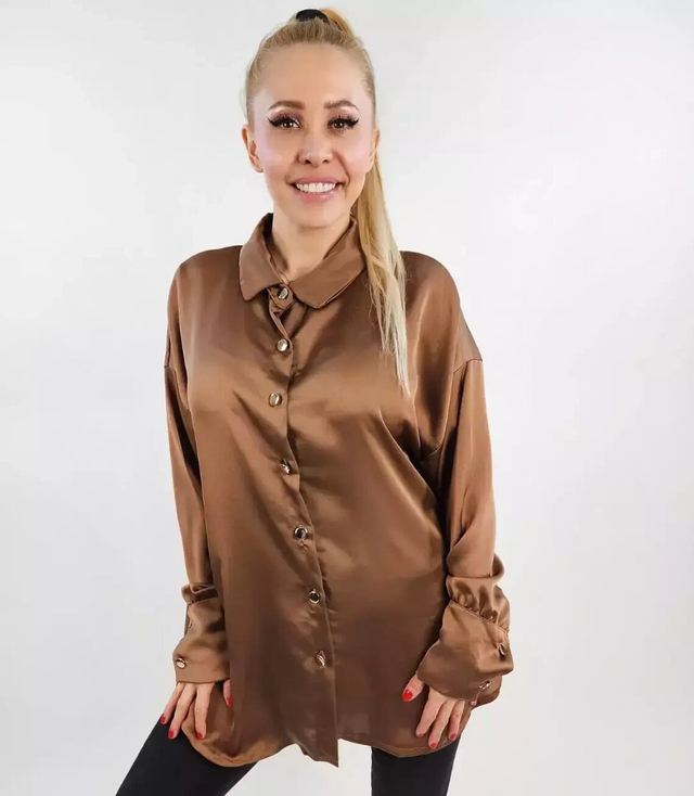 Satin loose long oversize shirt