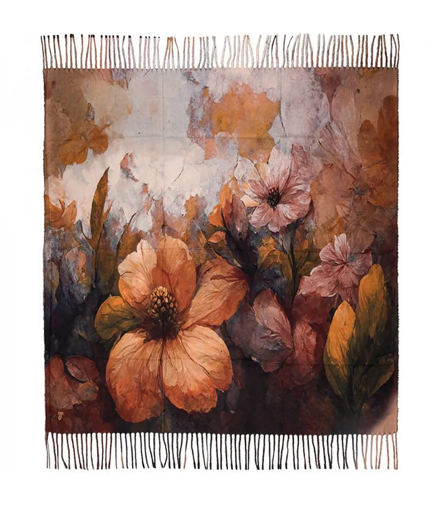 Elegant scarf large flowers with tassels