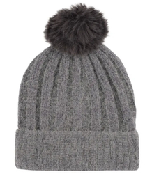 Warm women's beanie with pom-pom in ribbed weave autumn winter