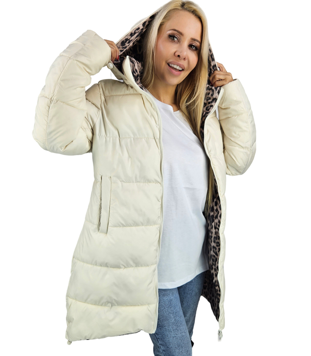 Long, reversible transitional jacket with a hood, warm MIA