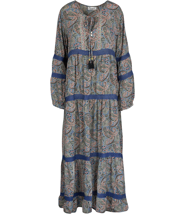 Long, airy ethnic dress with colorful patterns, MILANO silk