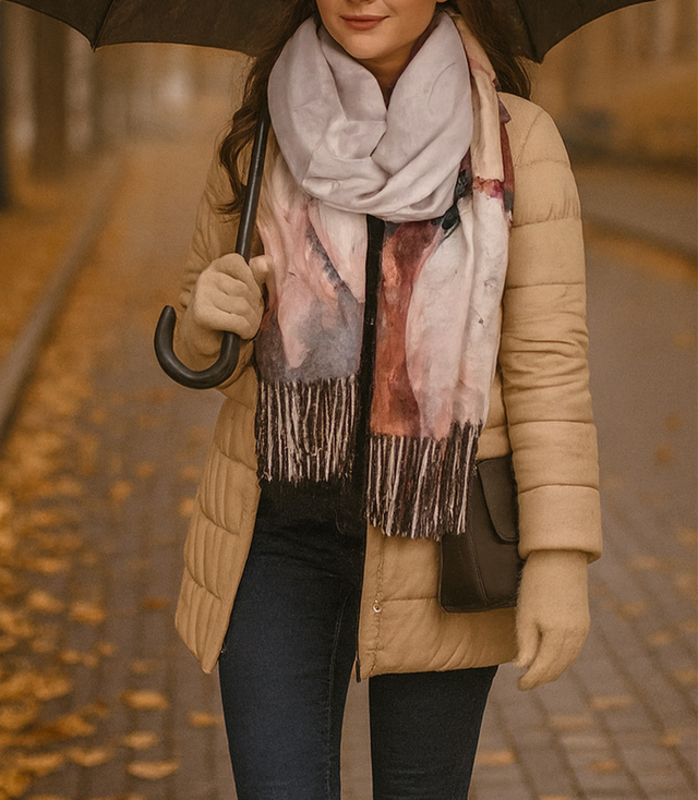 Square shawl scarf for women with tassels AGRAFKA