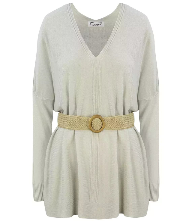 Long sweater with a braided tunic belt