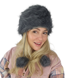 Fluffy winter beanie with pom-poms on strings