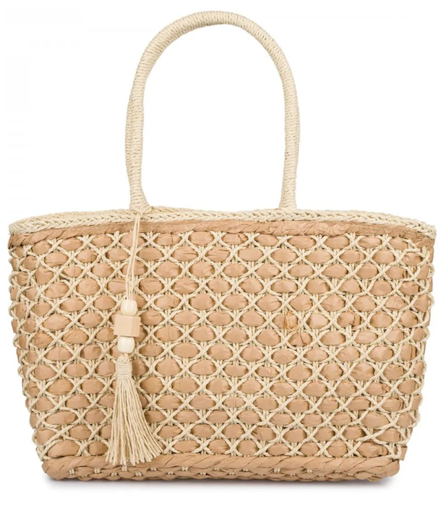 Large basket, summer bag, soft woven handbag with tassel