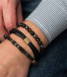 Set of men's bracelets natural stone