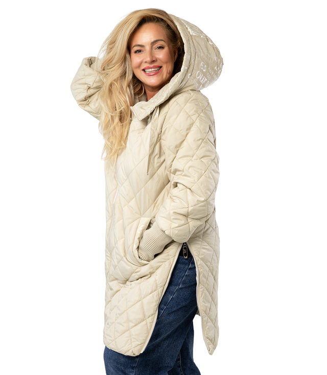 Long winter jacket with decorative hood LUNA