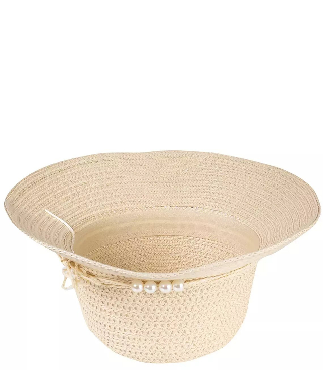 Women's chapeau-cloche pearly straw hat