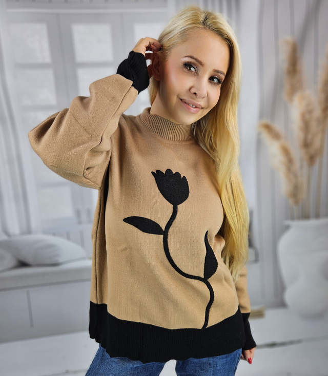 Women's sweater half turtleneck warm flower print autumn winter ROSELYN