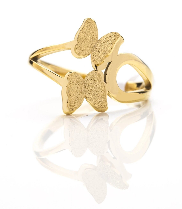Ring with two double gold butterflies