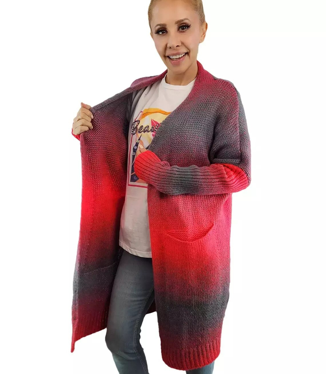 Kardigan długi gruby sweter ombre kolorowy