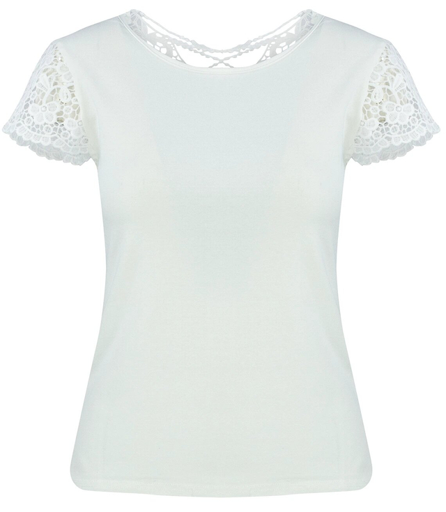 Bluzka koszulka krótki rękaw ozdobiona koronką Elegancka LUIZA