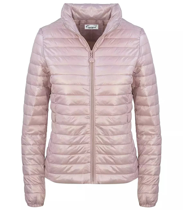 Short transitional quilted jacket with a stand-up collar