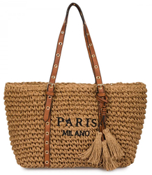 Stylish boho handbag with decorative studs and tassels