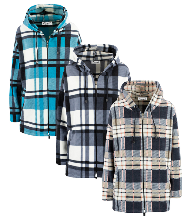 BRITANY warm fleece sweatshirt with a checkered hood