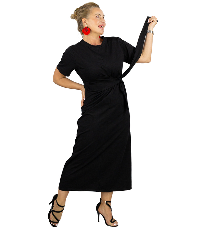 Long dress with decorative sash at waist GEJSZA