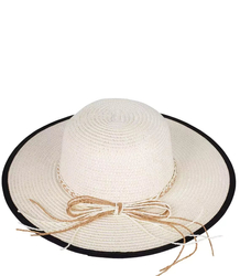 Women's raffia straw hat with black trim