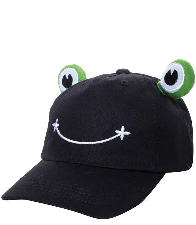 Children's baseball cap decorated with embroidery and frog eyes