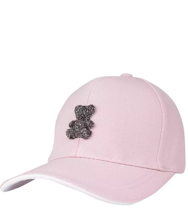 Beanie hat decorated with a teddy bear made of rhinestones