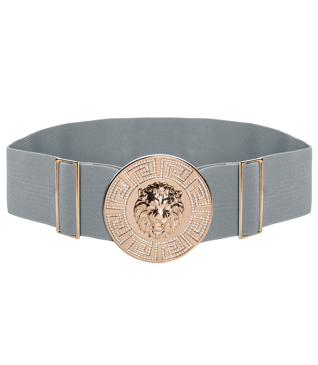 Women's belt with a gold lion and zircons, adjustable and elastic