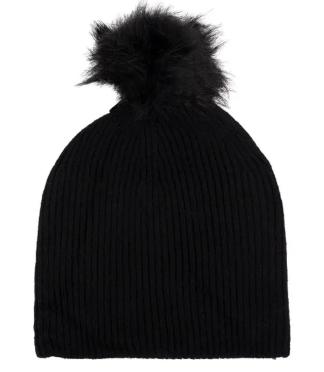 Warm women's beanie with pompon winter autumn ribbed monochrome hat