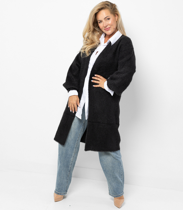 Kardigan z miękkiej dzianiny z włoskami puchaty ALBA