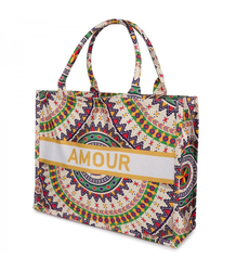 Large colorful shopper bag with AMOUR lettering