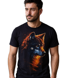 Men's large wolf print t-shirt cotton