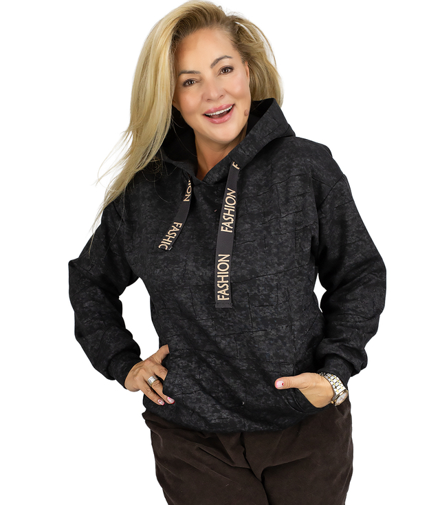 Hoodie - subtle pattern, decorative ribbon, fashionable cut