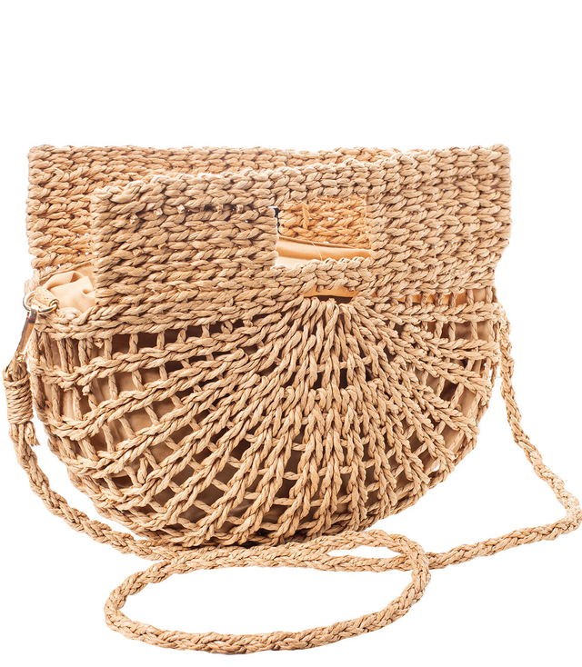 Summer semi-circular bag shoulder bag with braided fabric