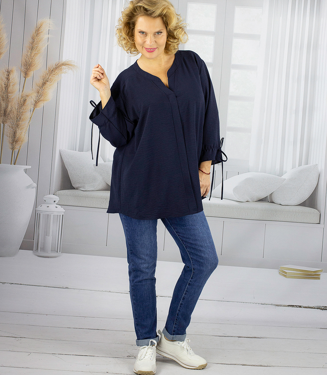 Elegant oversize tunic shirt with ties on sleeves SOPHIE