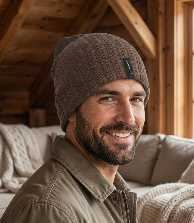 Knitted beanie hat with patch - style and comfort