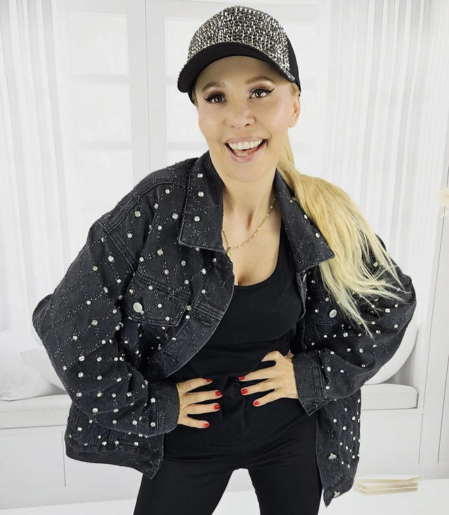 Denim oversize katana jacket with zircons SHINE