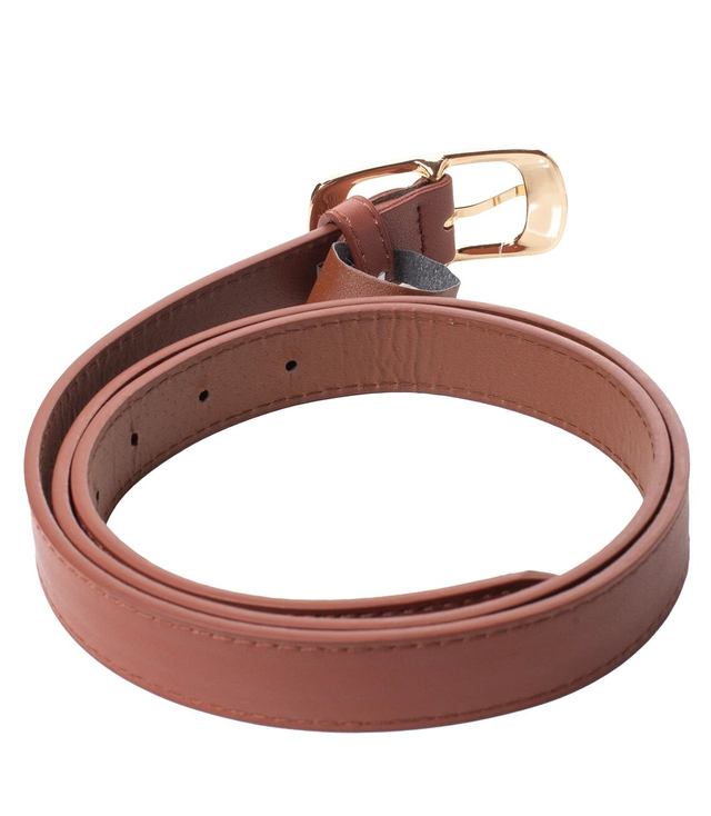 Smooth women's eco leather belt with gold buckle 2 cm