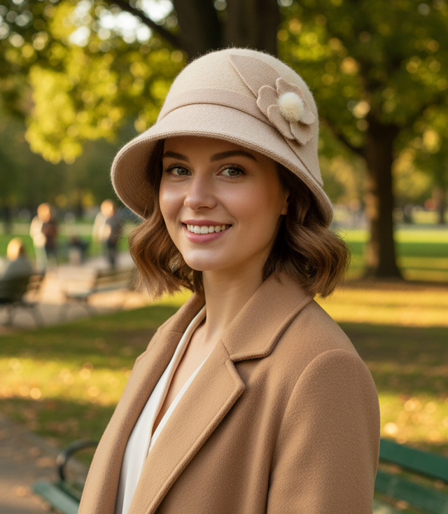 Women's hat cloche patch flower