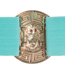 Women's belt with a gold lion and zircons, adjustable and elastic