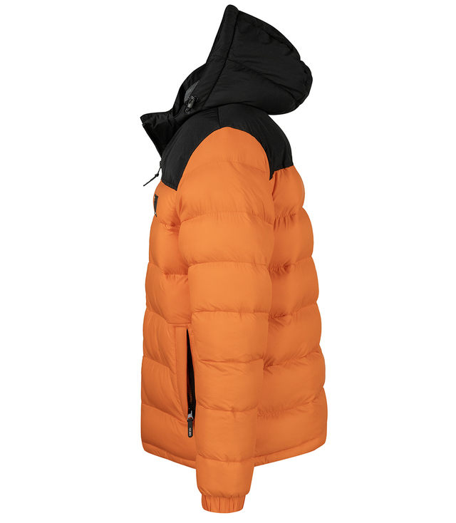 Warm men's quilted winter jacket with hood 