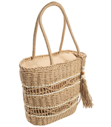 Medium basket, summer bag, stiff woven handbag with tassel