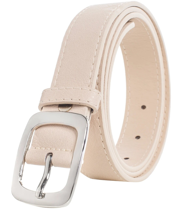 Smooth women's eco leather belt with silver buckle 3 cm