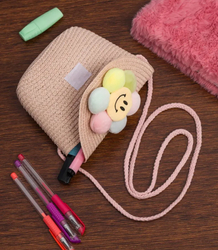 Children's handbag boho straw with flower summer shoulder bag girls' handbag