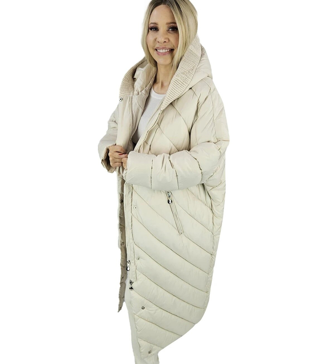 Long jacket women's coat with diagonal quilting Warm LUCY