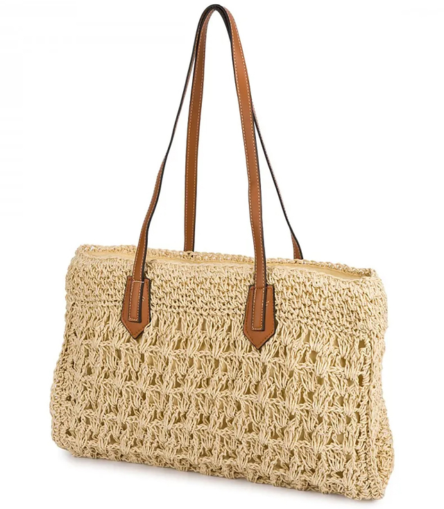 Openwork raffia bag with elegant handles boho style for summer