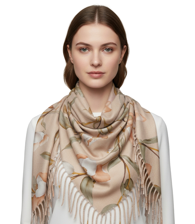 Elegant floral shawl scarf with tassels