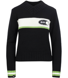 Sportowy krótki sweter w serek taliowany